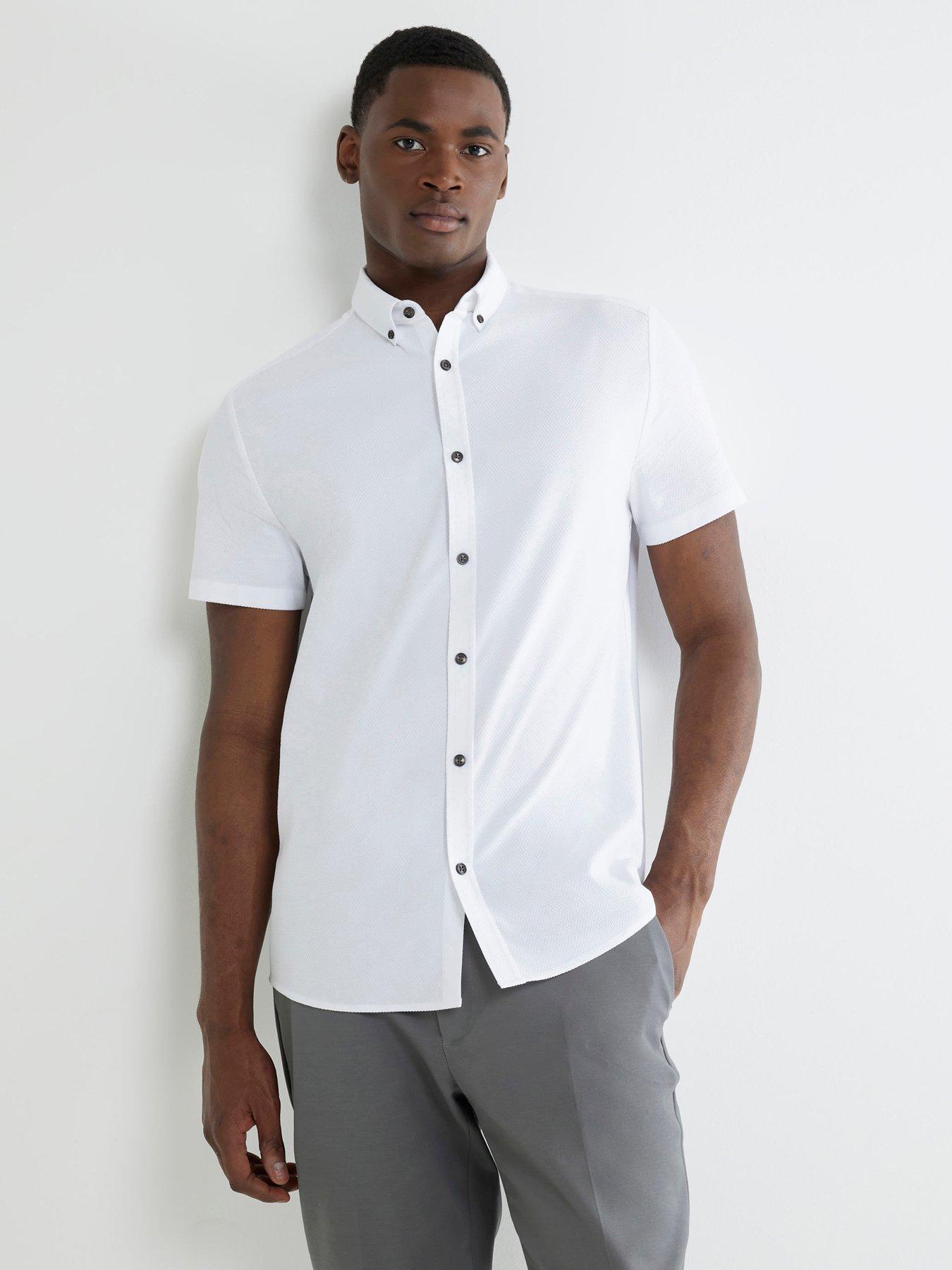 River Island Short Sleeve Textured Muscle Fit Shirt - White