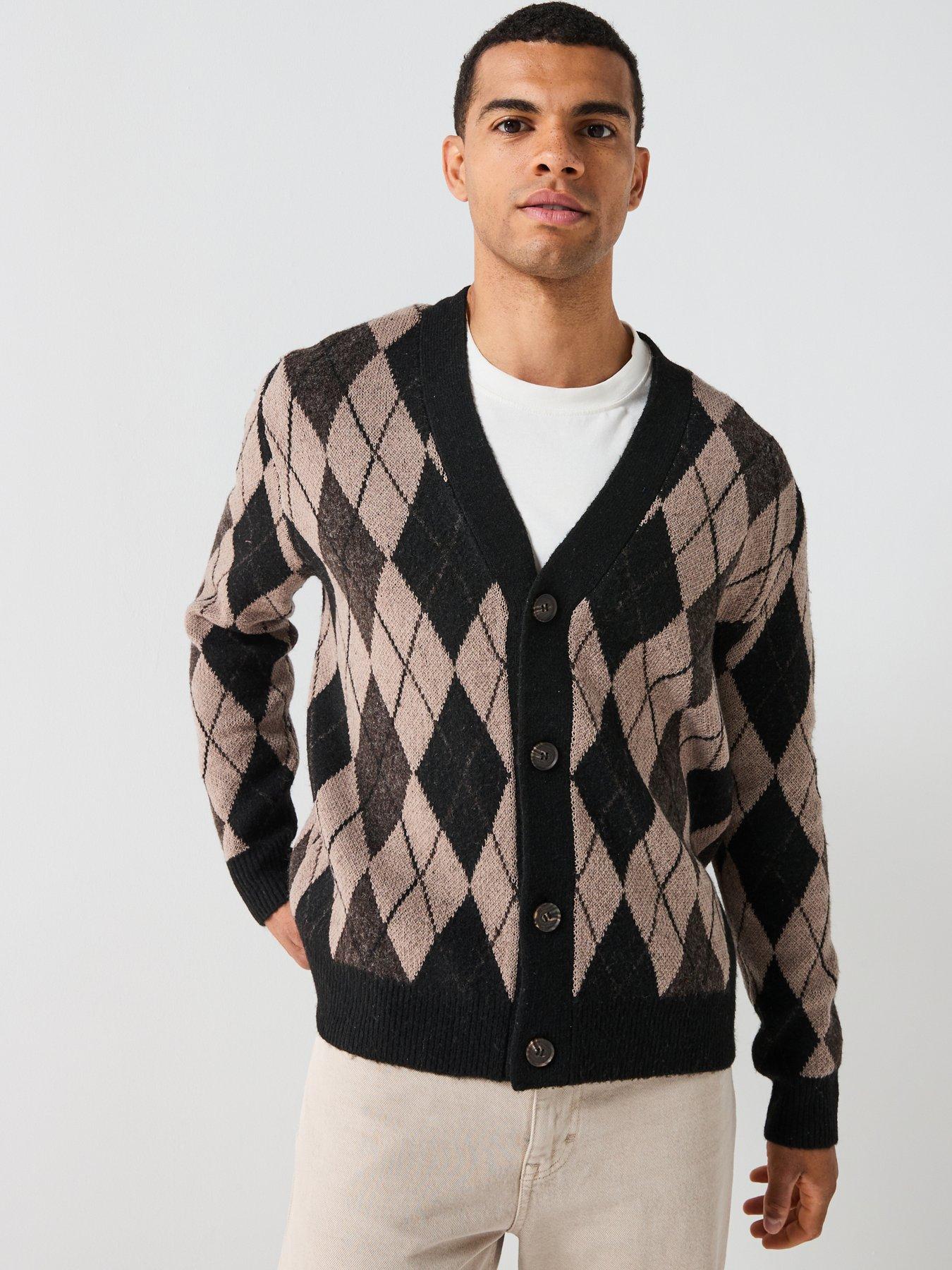 only-sons-allan-argyle-knitted-cardigan-blackfront