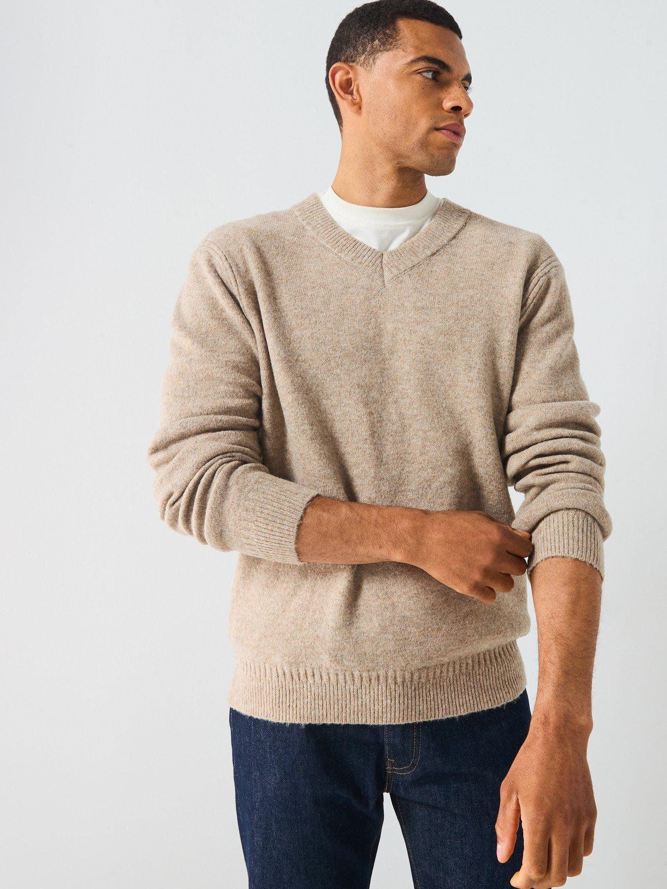 Image 1 of 5 of ONLY & SONS Brushed V-Neck Knitted Jumper - Beige