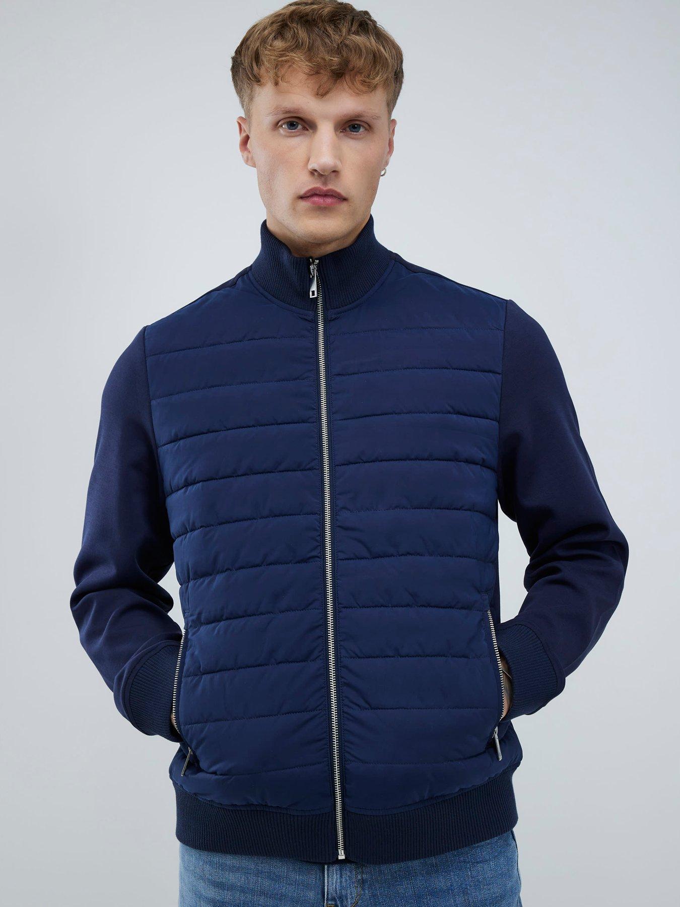 River Island Funnel Neck Quilted Hybrid Jacket - Navy