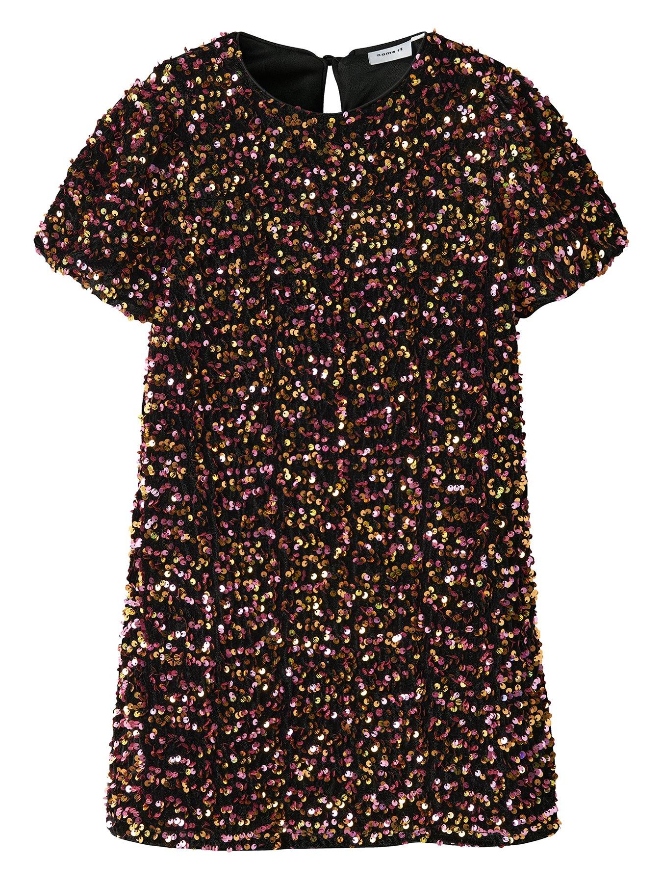 Name It Girls Short Sleeve Sequin Dress - Gold