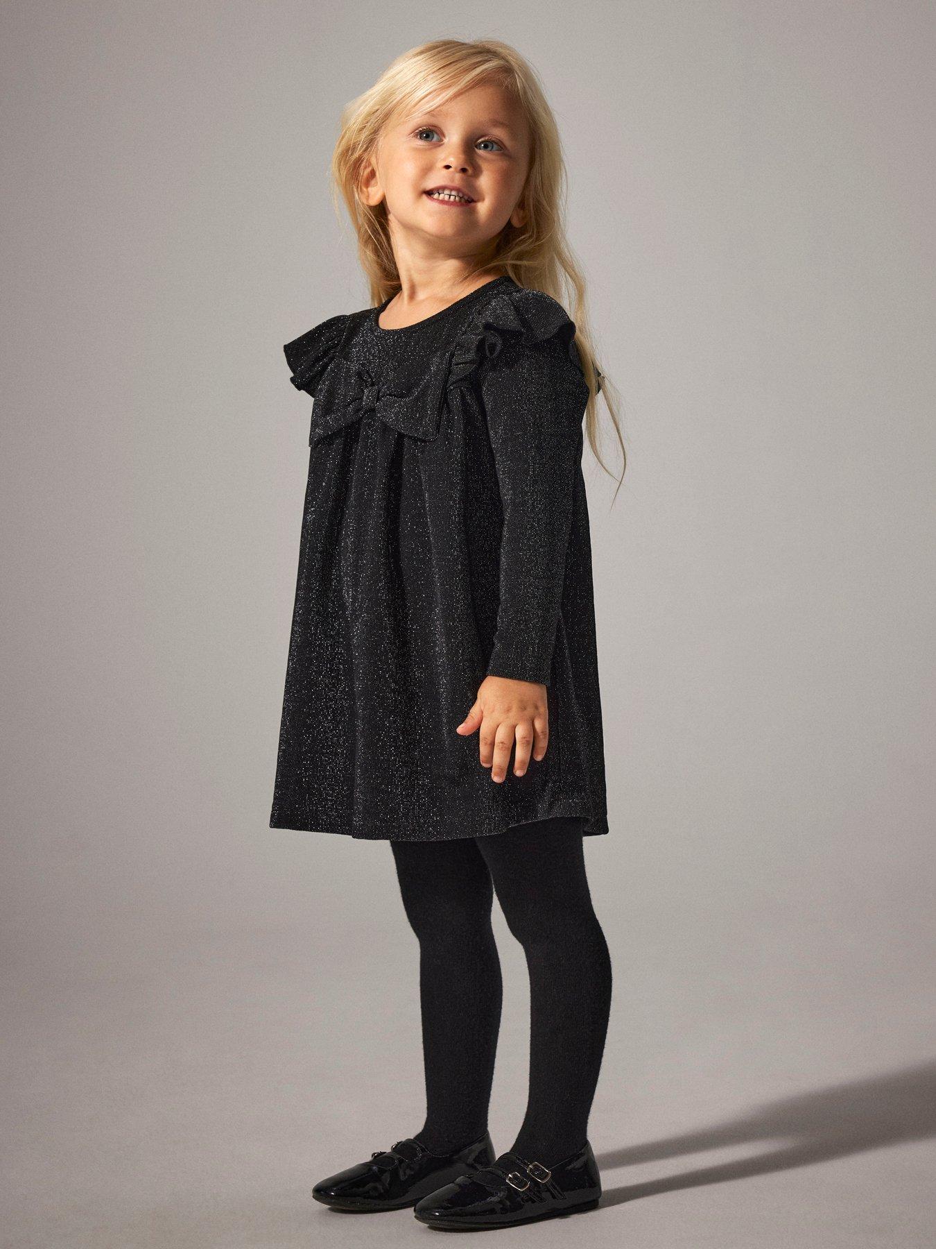 Name It Mini Girls Long Sleeve Lurex Bow Dress - Black
