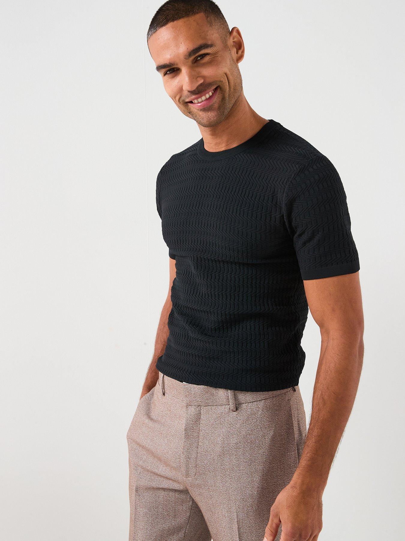 River Island Luca Muscle Fit Knit T-Shirt - Black