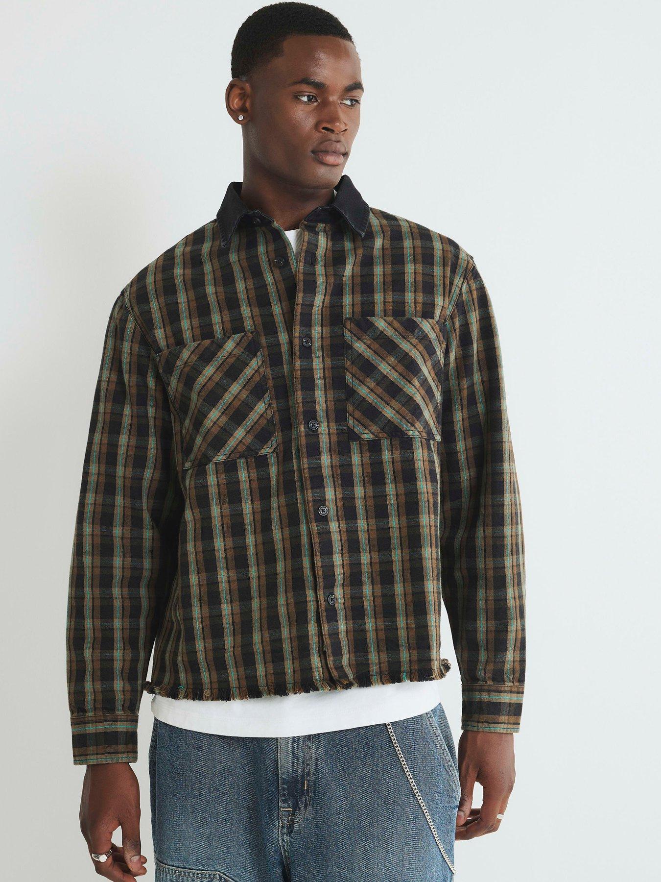 River Island Canvas Collar Check Overshirt - Brown