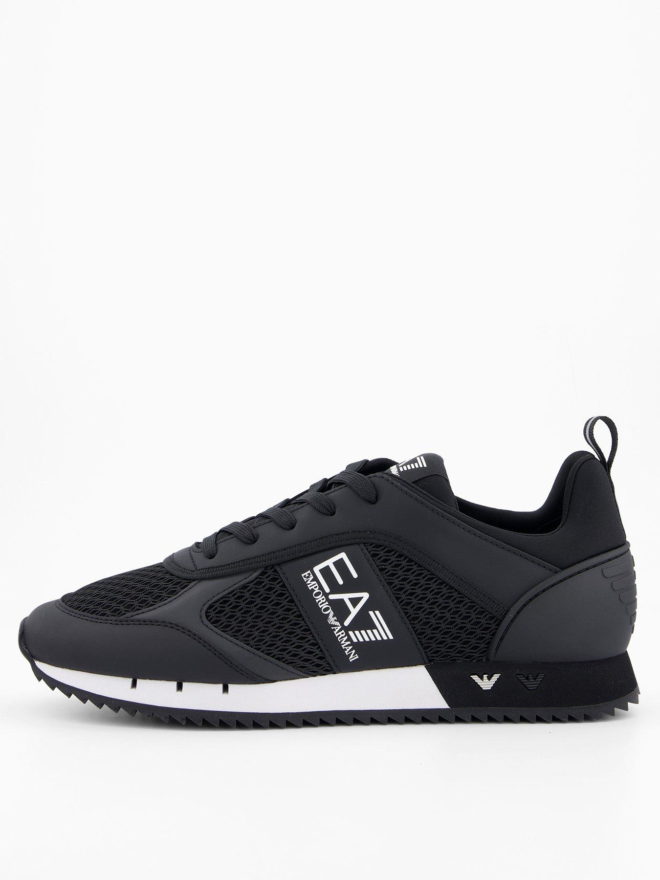 Image 1 of 7 of EA7 Emporio Armani Side Logo Mesh &amp; Pu Runner Trainers - Black