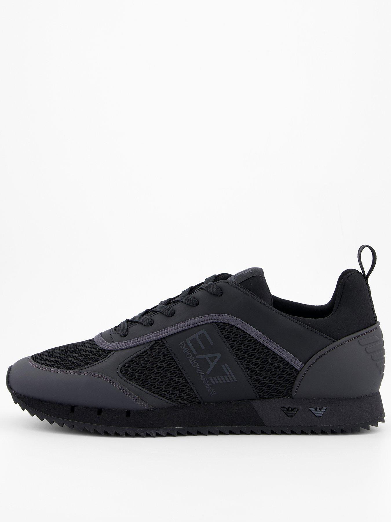 EA7 Emporio Armani Side Logo Mesh  &  Pu Runner Trainers - Black