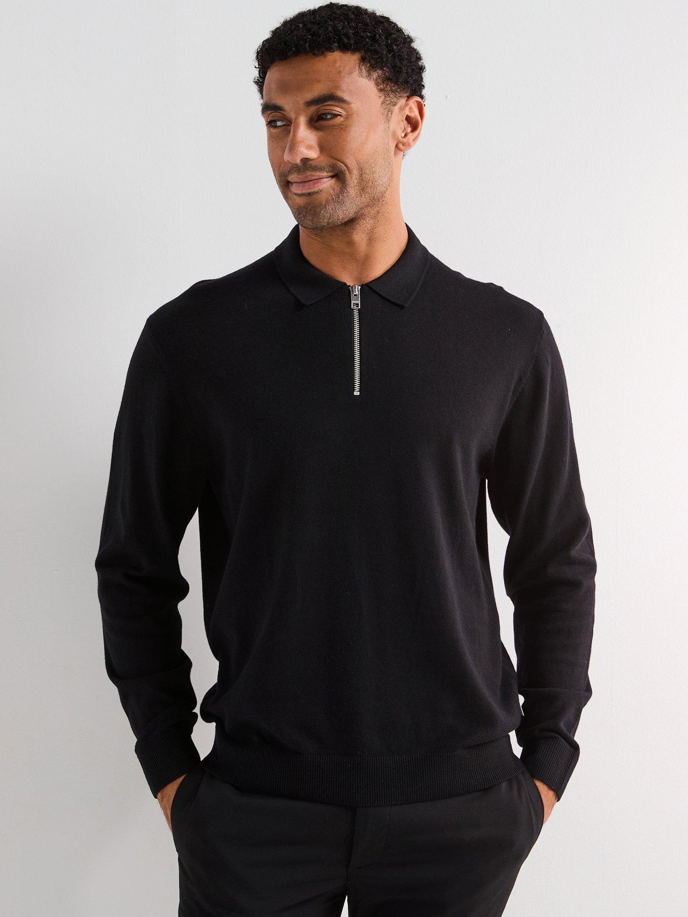 Jack & Jones Emil Long Sleeve Half Zip Knitted Polo Shirt - Black