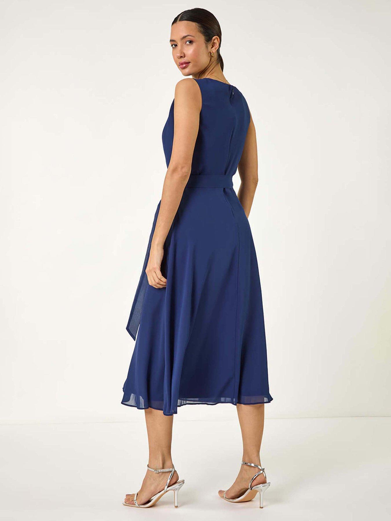 roman-chiffon-pleated-neck-midi-dress-navystillFront