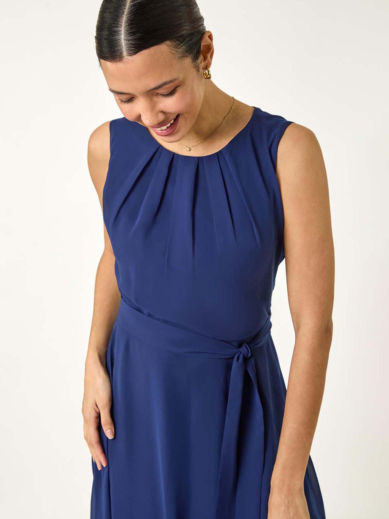 roman-chiffon-pleated-neck-midi-dress-navyoutfit