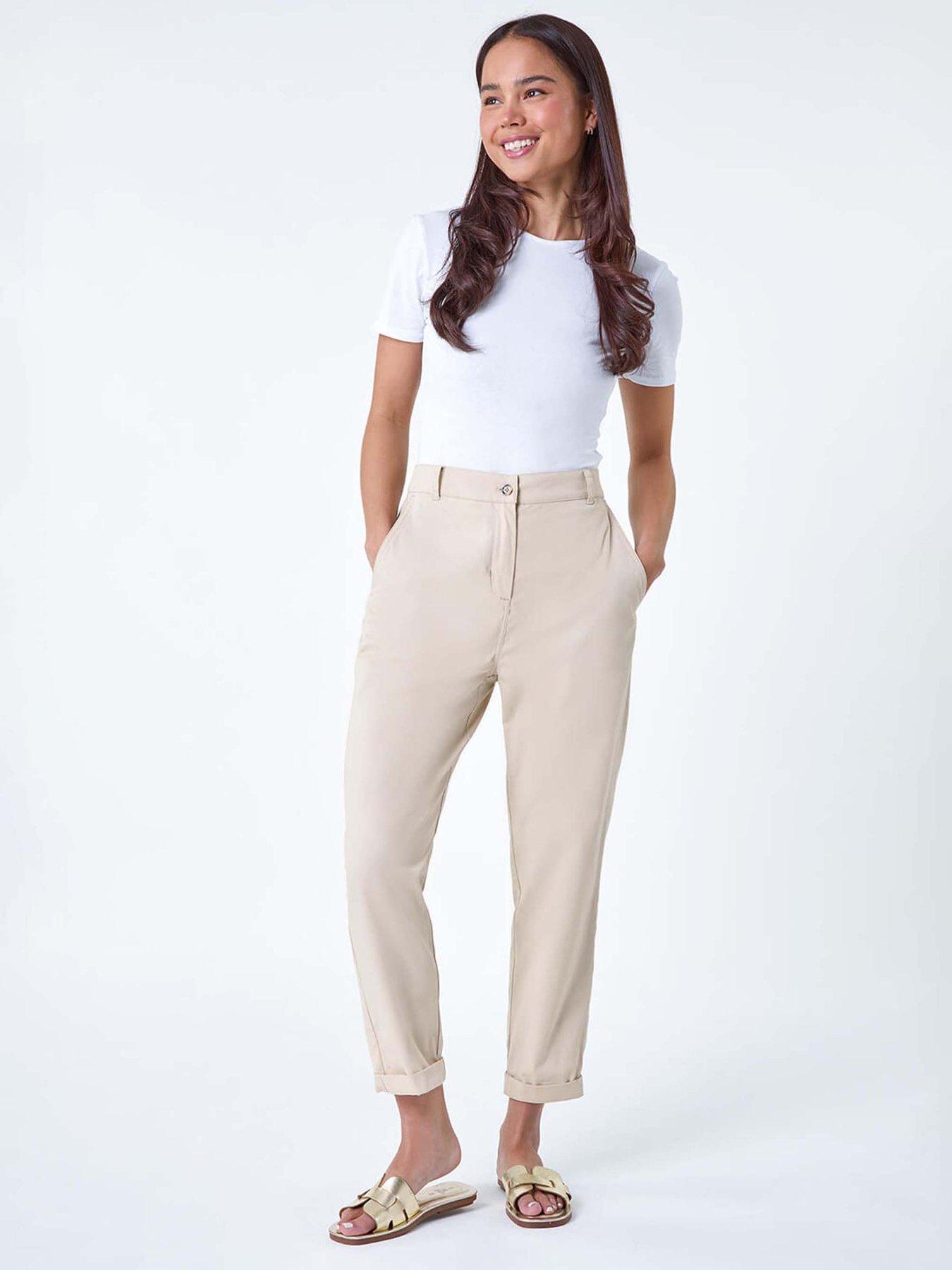Image 3 of 5 of Roman Petite Cotton Blend Stretch Chino Trousers - Stone