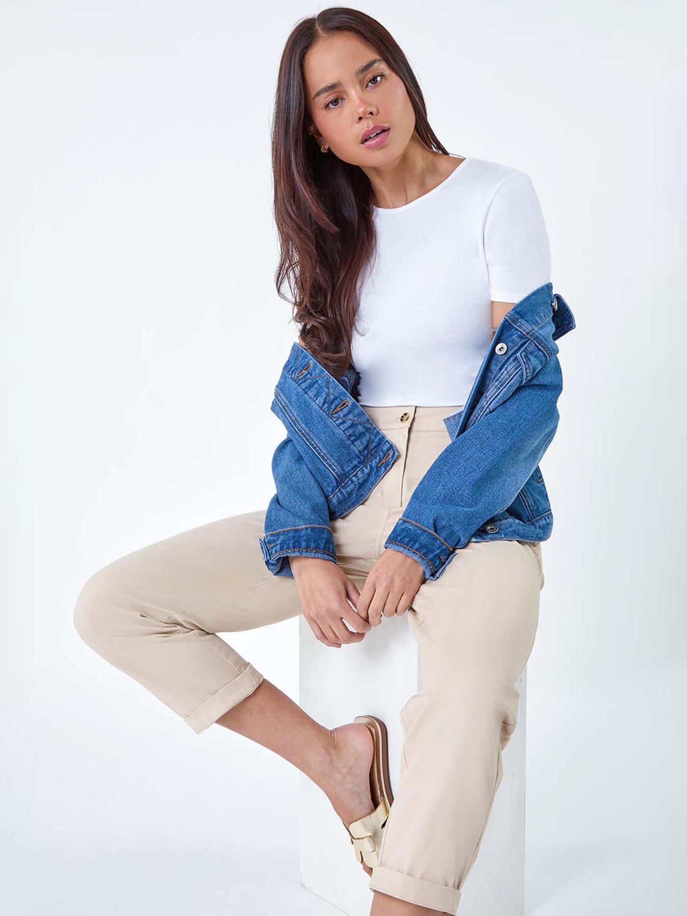 Image 4 of 5 of Roman Petite Cotton Blend Stretch Chino Trousers - Stone