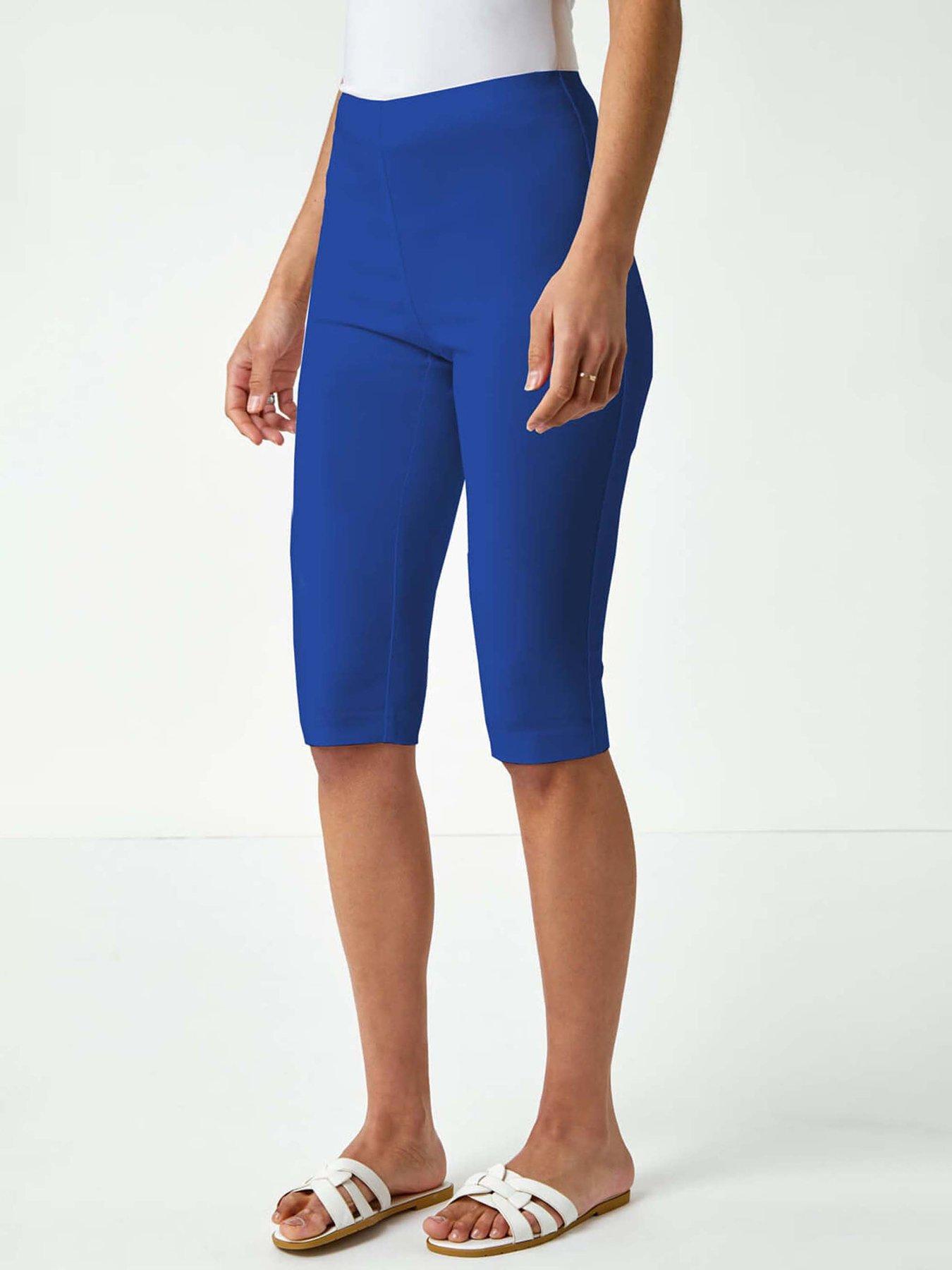 Roman Elastic Waist Knee Length Stretch Shorts - Royal Blue
