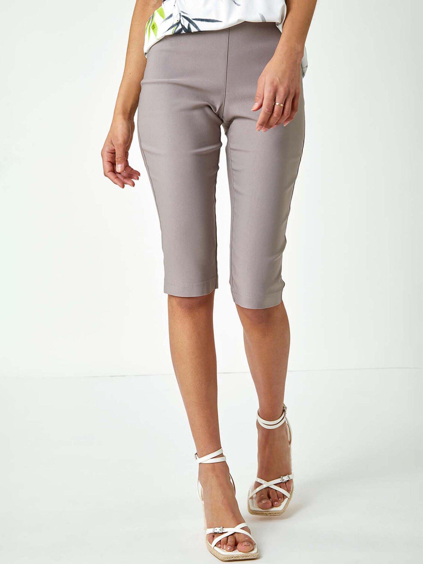 Roman Elastic Waist Knee Length Stretch Shorts - Taupe