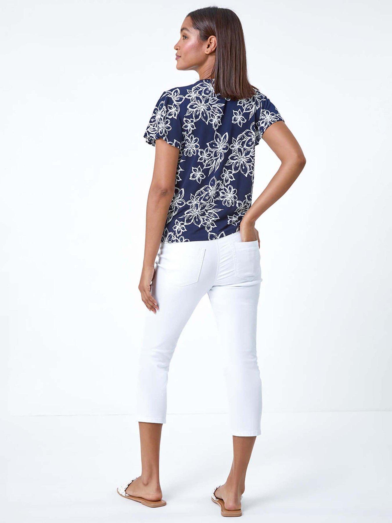 roman-textured-floral-print-tie-front-top-navystillFront