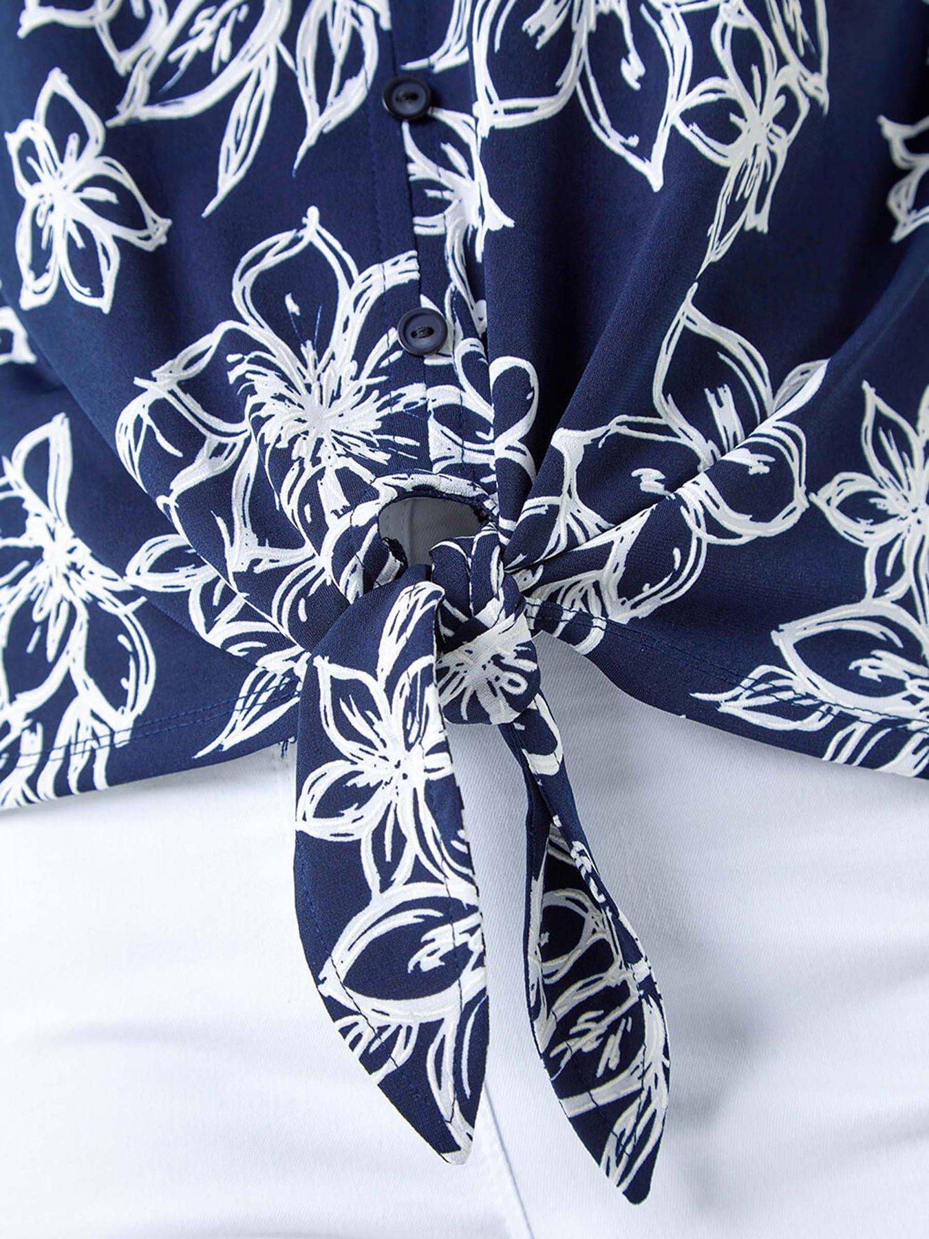 roman-textured-floral-print-tie-front-top-navydetail