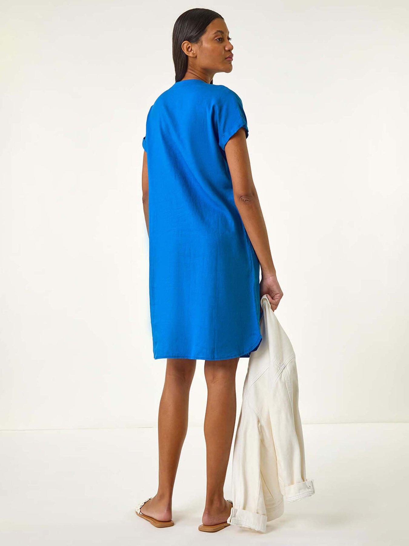 roman-linen-mix-shift-dress-royal-bluestillFront