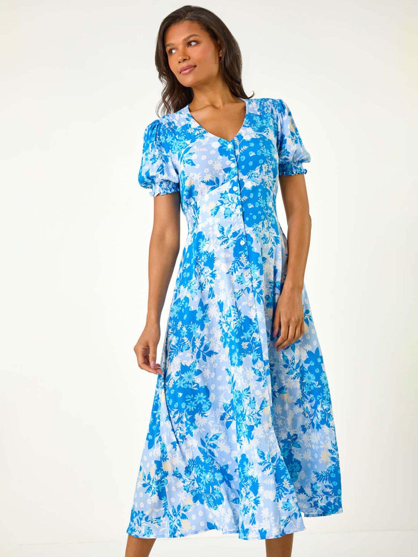 roman-button-through-floral-shirred-midi-dress-blueback