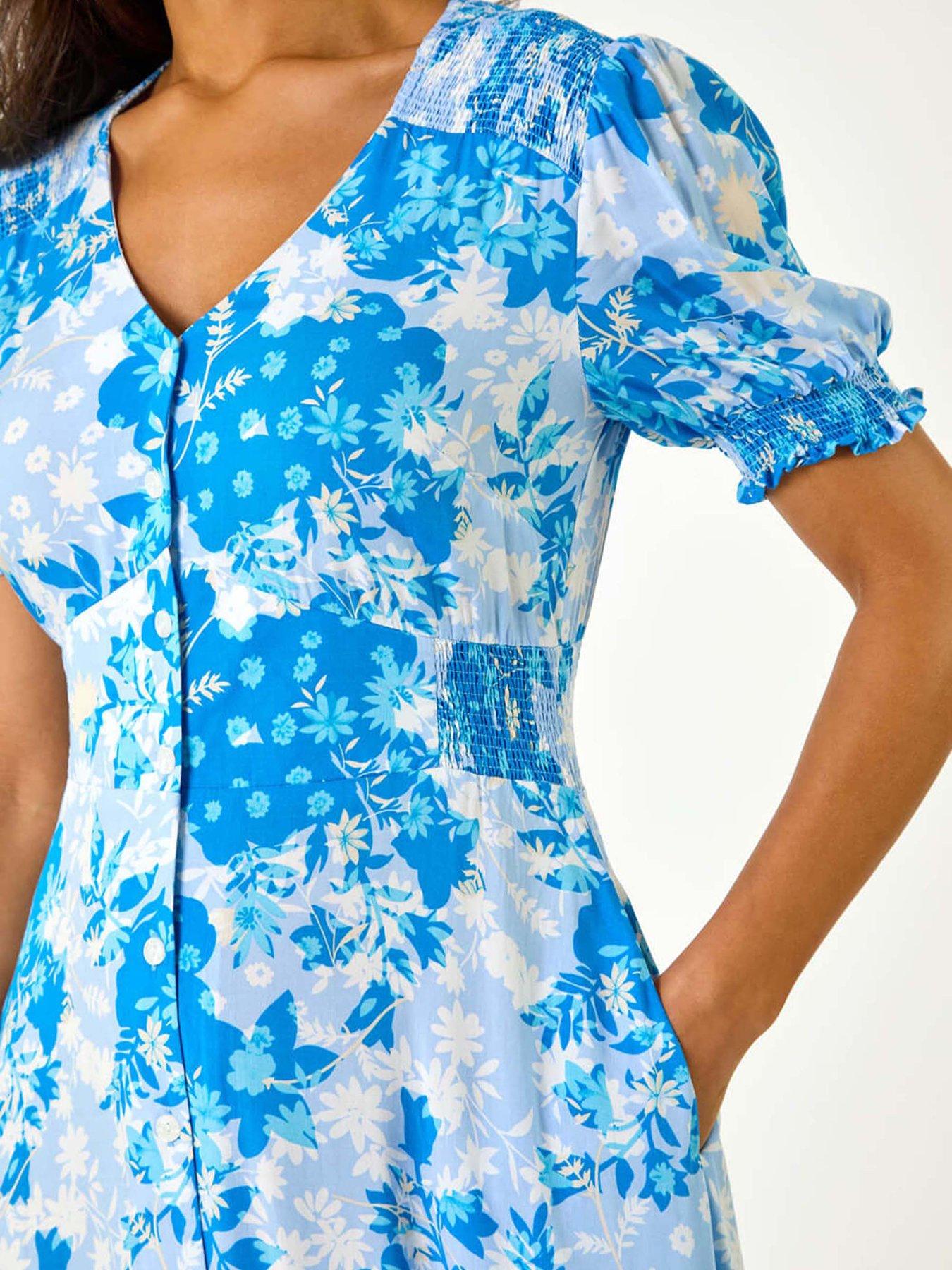 roman-button-through-floral-shirred-midi-dress-bluedetail