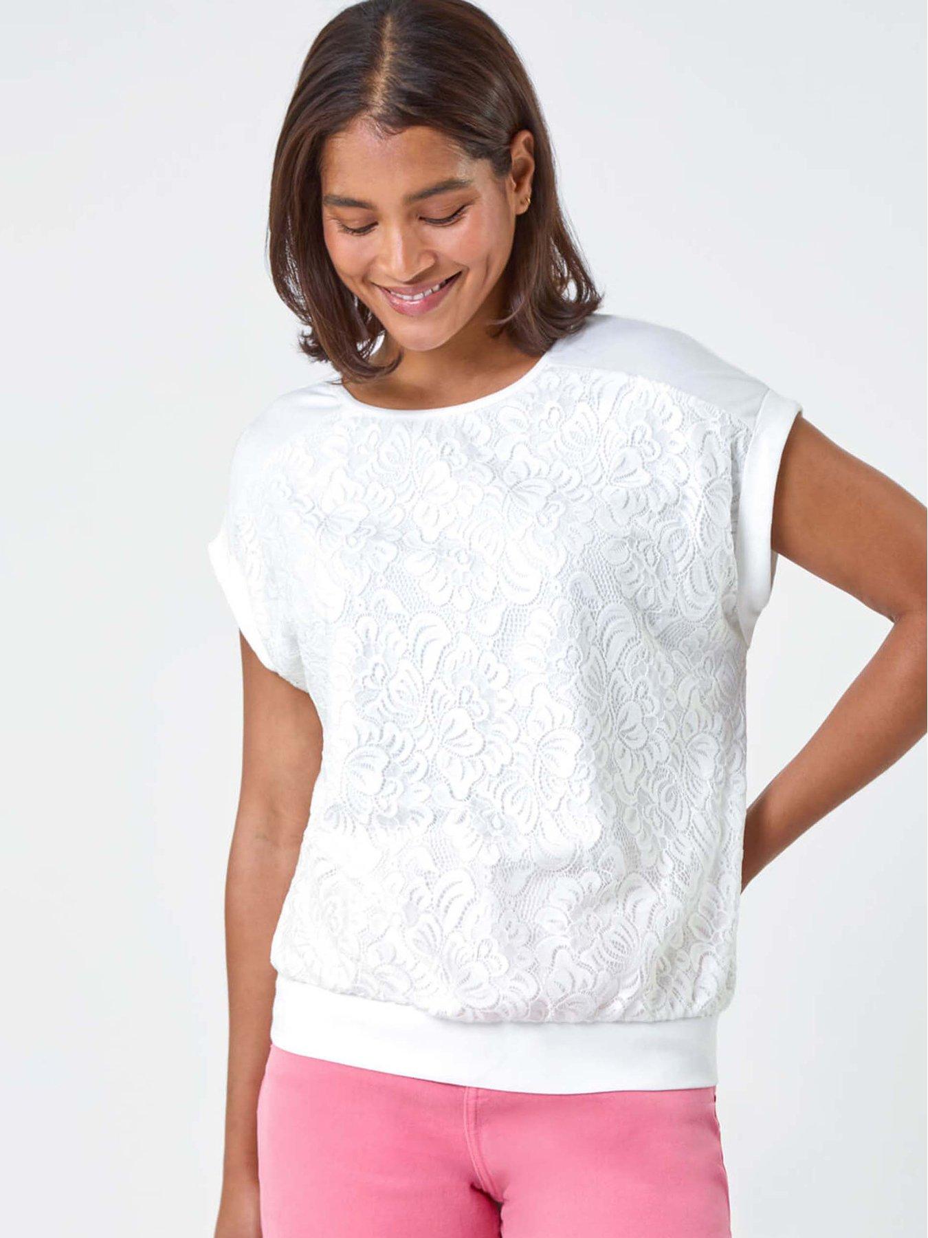 Roman Lace Panel Stretch Jersey Top - Ivory
