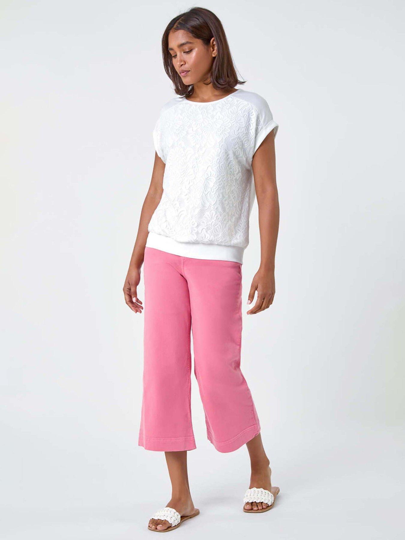 Image 3 of 5 of Roman Lace Panel Stretch Jersey Top - Ivory