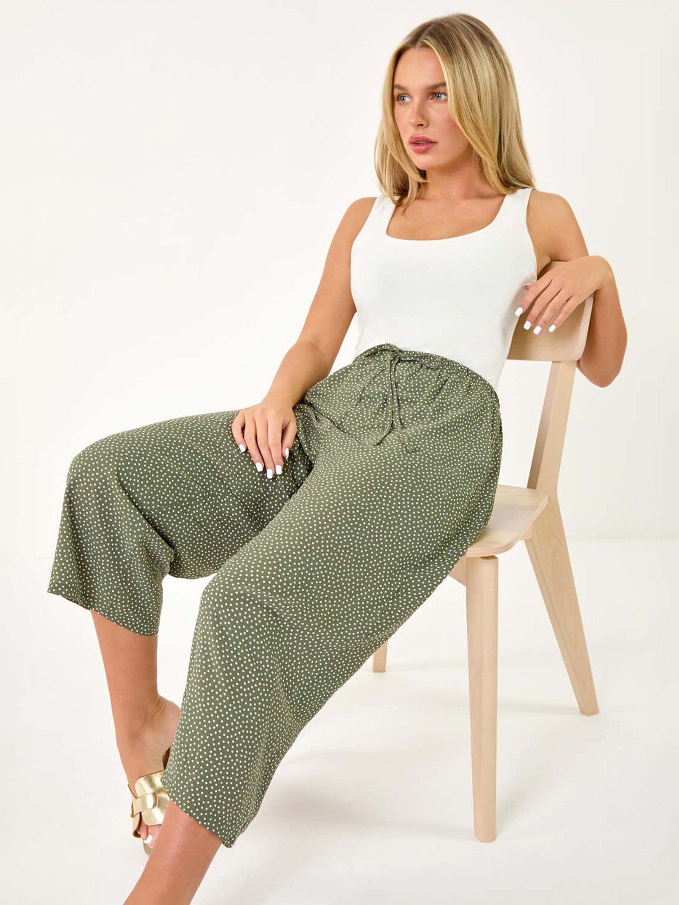 roman-petite-spot-print-stretch-culottes-khakioutfit