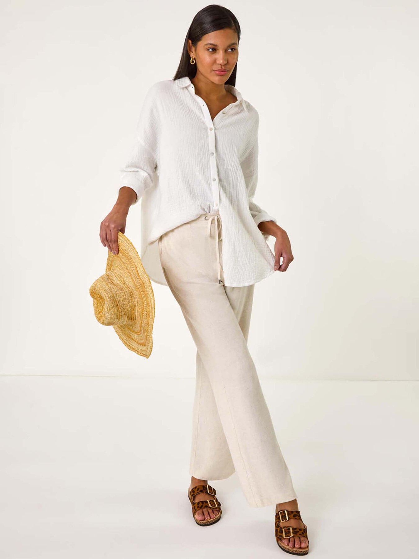 Image 3 of 5 of Roman Full Length Linen Blend Trousers - Stone