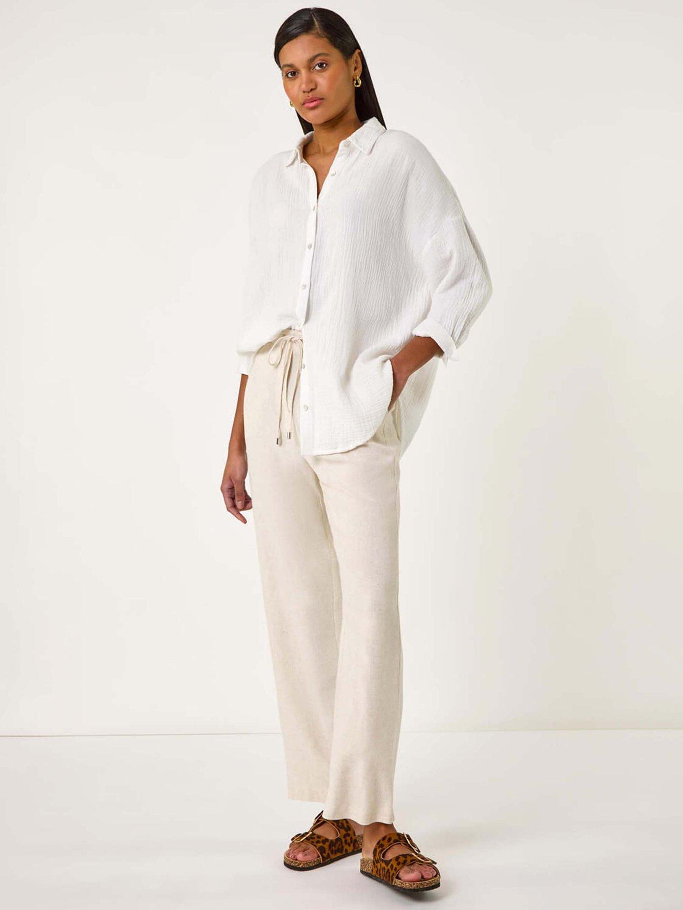 Image 4 of 5 of Roman Full Length Linen Blend Trousers - Stone