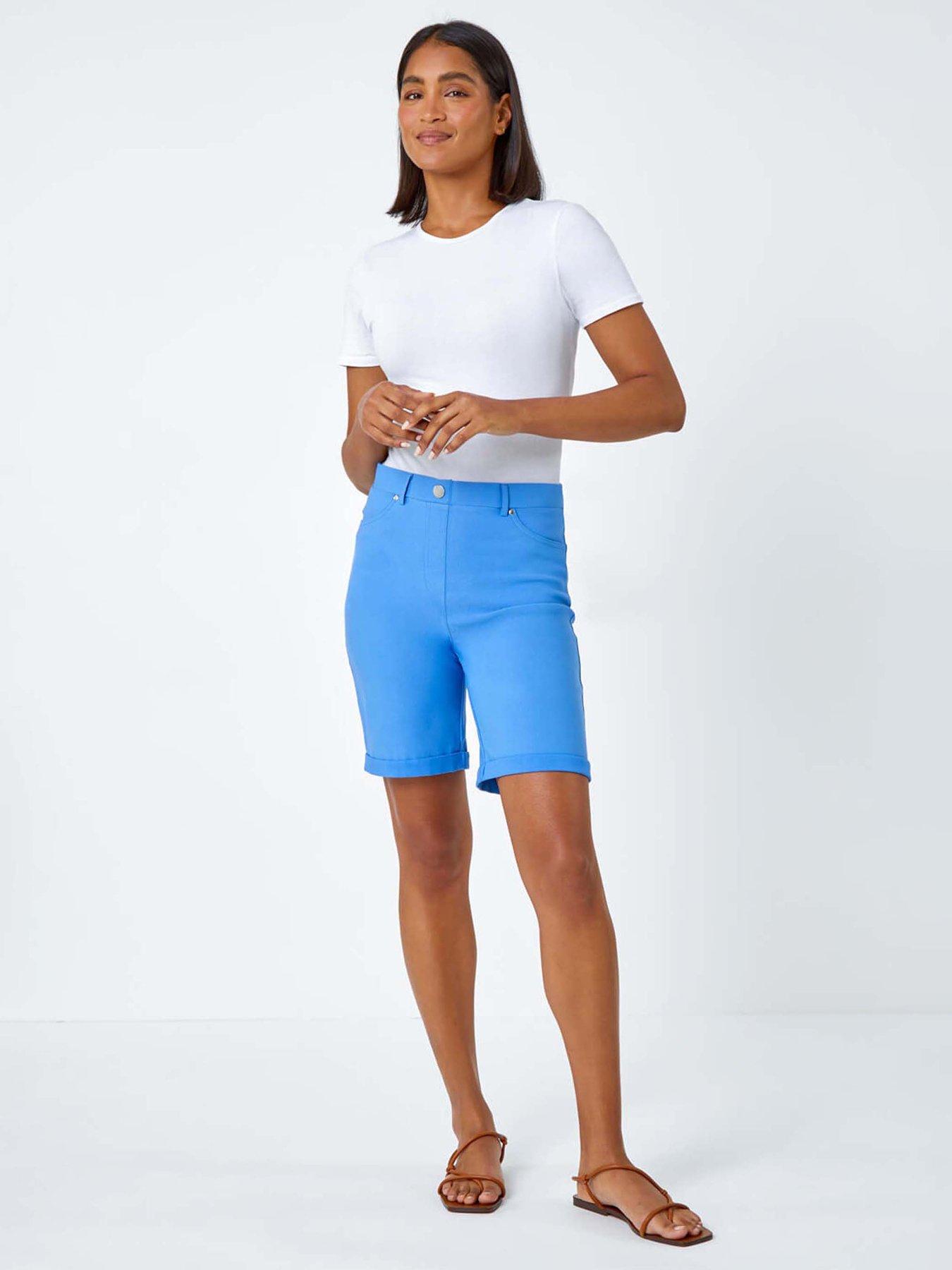roman-elastic-waist-turn-up-stretch-shorts-light-denimback