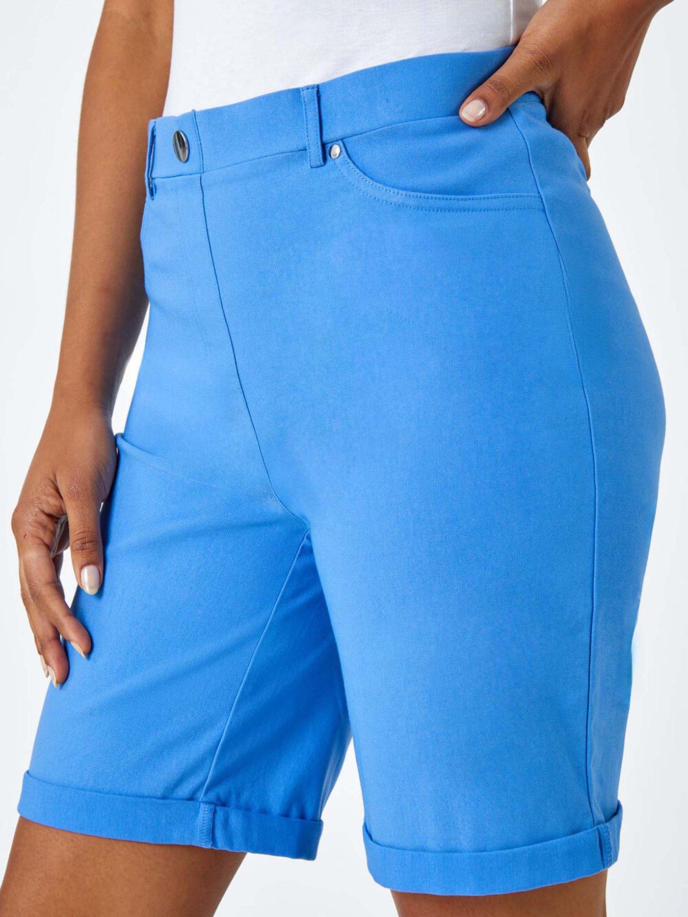 roman-elastic-waist-turn-up-stretch-shorts-light-denimoutfit