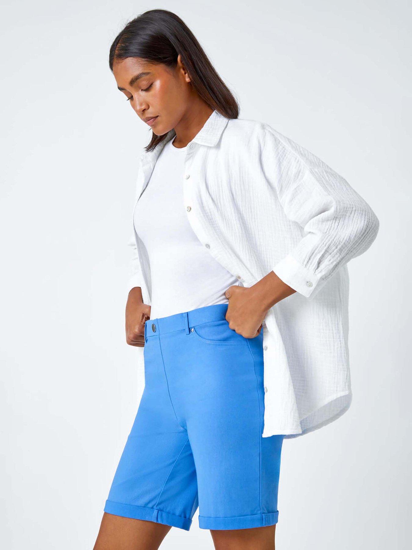 roman-elastic-waist-turn-up-stretch-shorts-light-denimdetail