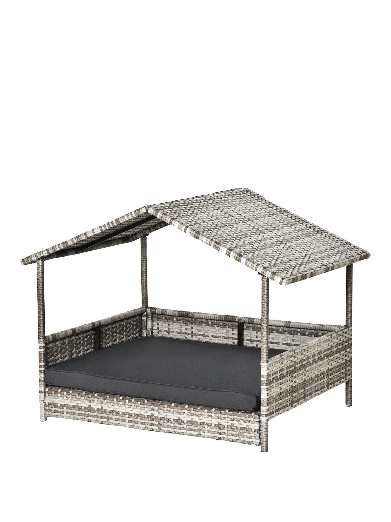 Image 2 of 7 of PawHut Rattan Pet Bed with Soft Cushion- Dark Grey