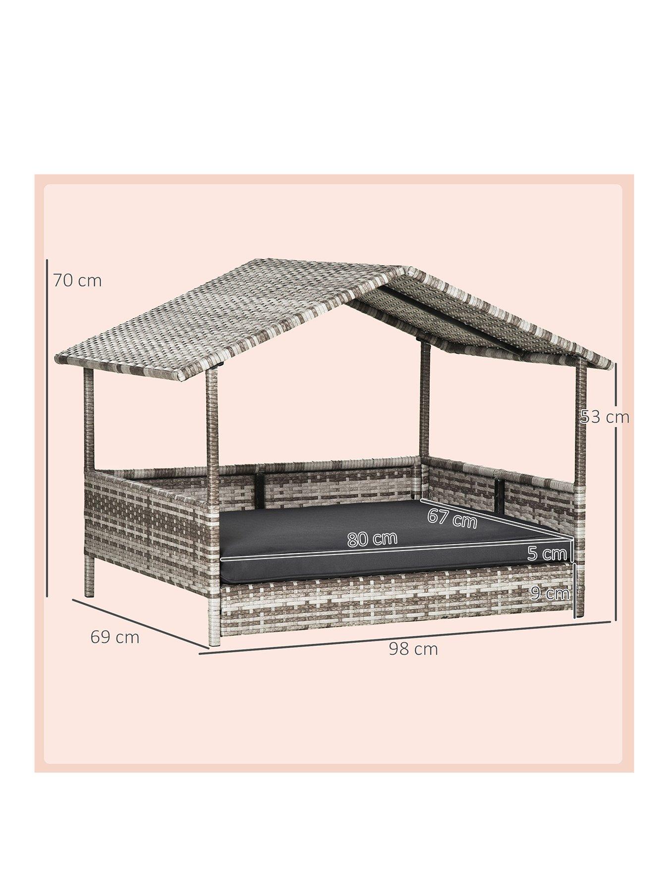 Image 3 of 7 of PawHut Rattan Pet Bed with Soft Cushion- Dark Grey