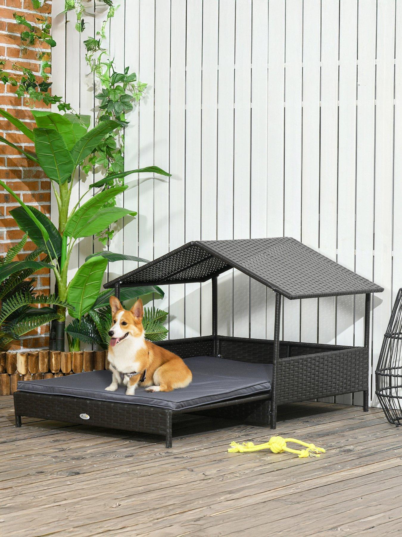 pawhut-extendable-rattan-pet-bed-with-water-resistant-roof--grey