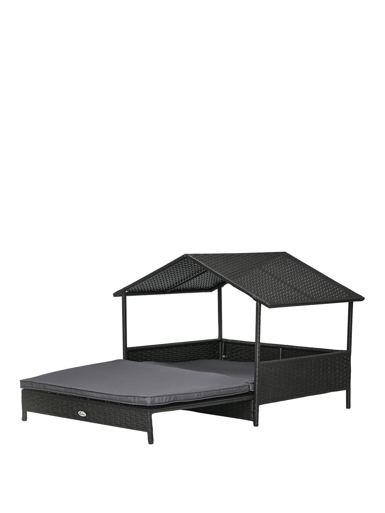 pawhut-extendable-rattan-pet-bed-with-water-resistant-roof--greystillFront