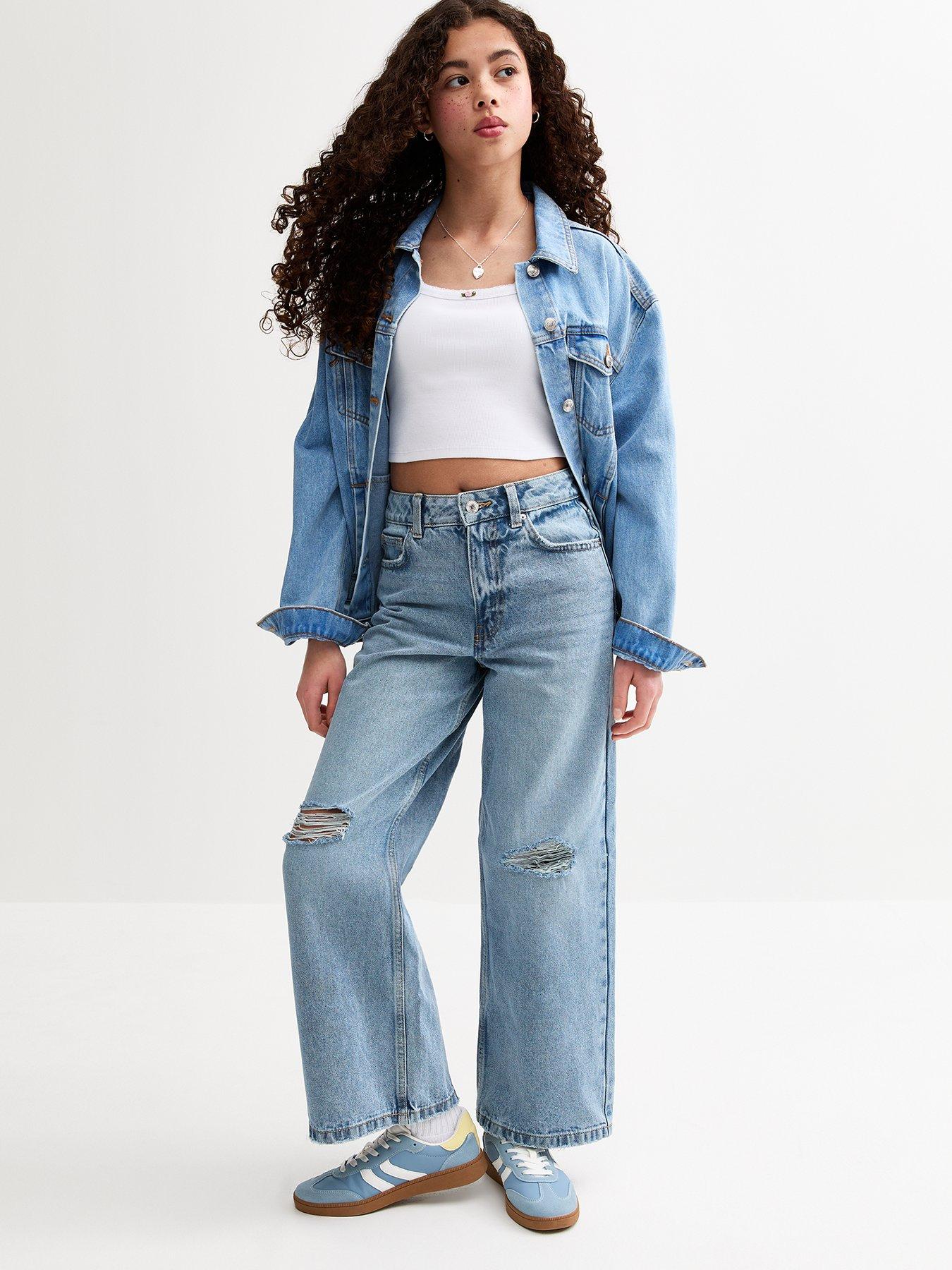 undefined Ripped Super Wide Leg Bambi Jeans - Blue