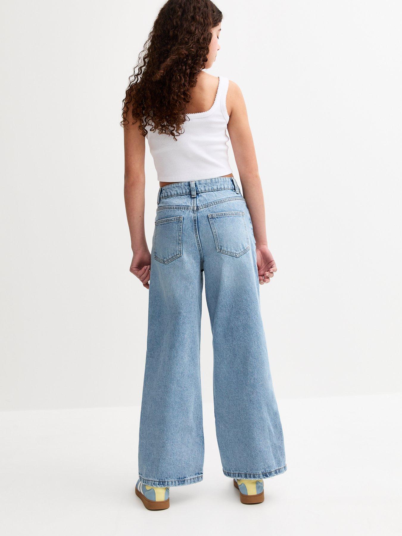 Image 2 of 4 of New Look 915 Ripped Super Wide Leg Bambi Jeans - Blue