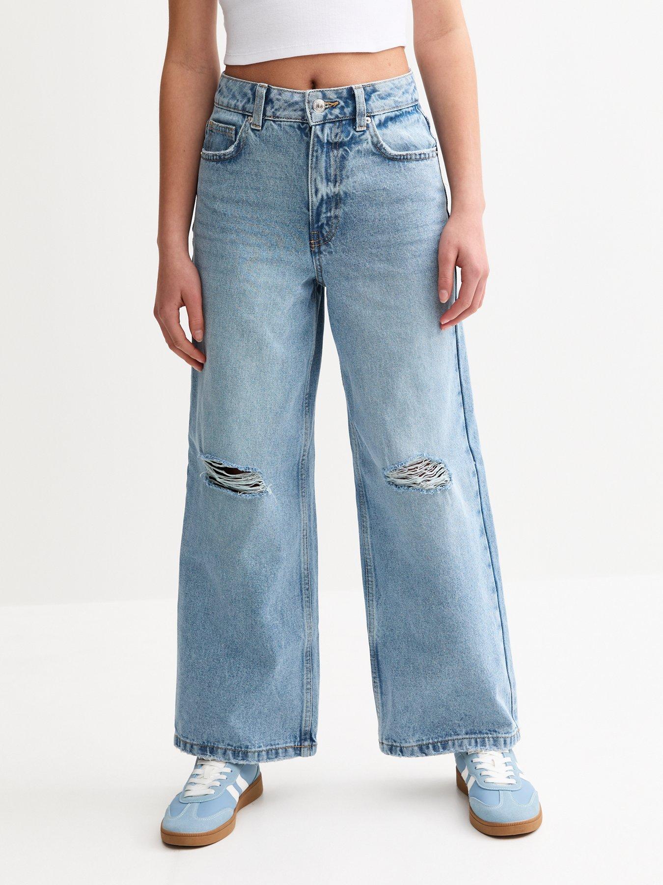 Image 3 of 4 of New Look 915 Ripped Super Wide Leg Bambi Jeans - Blue