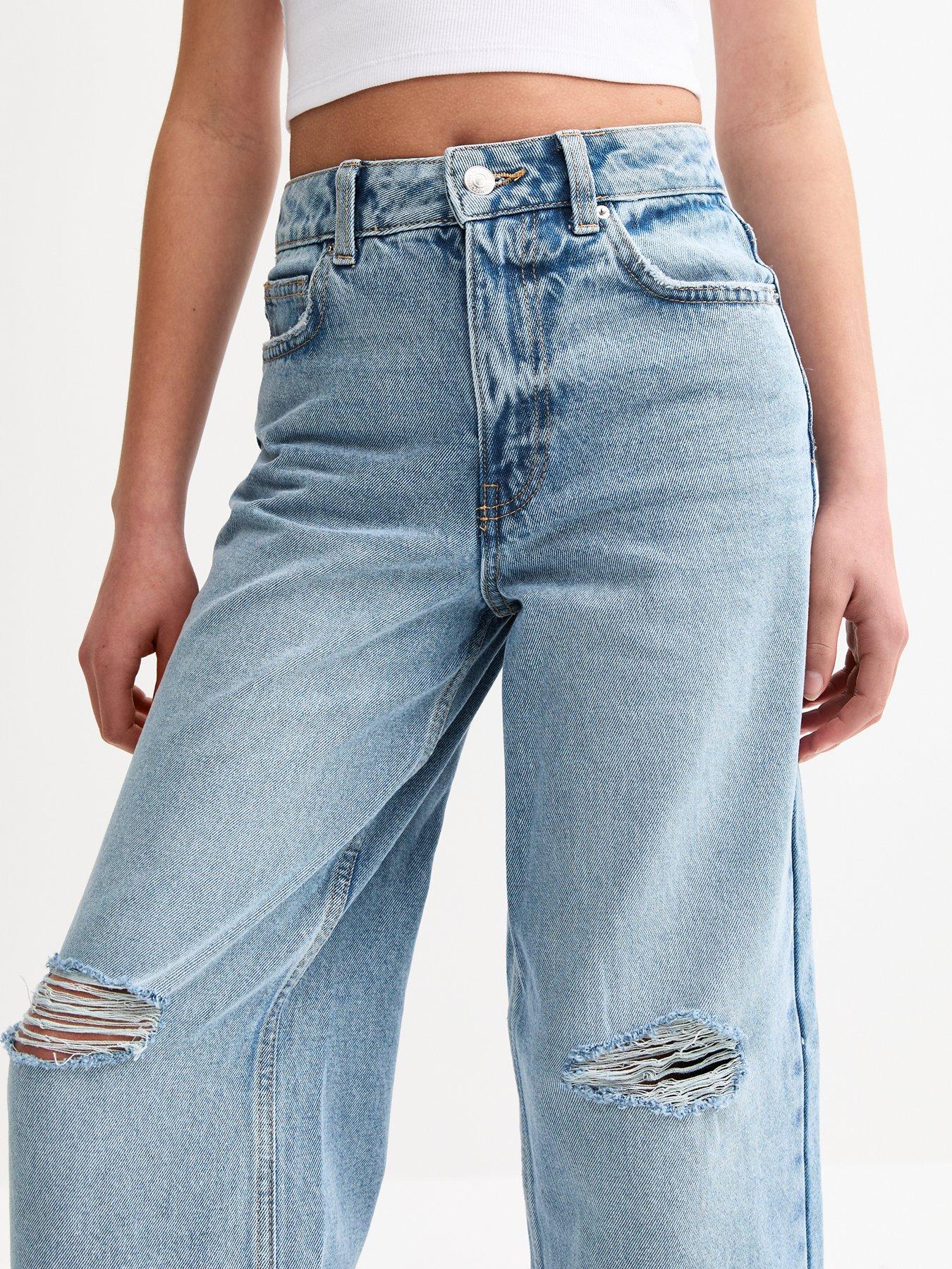 Image 4 of 4 of New Look 915 Ripped Super Wide Leg Bambi Jeans - Blue