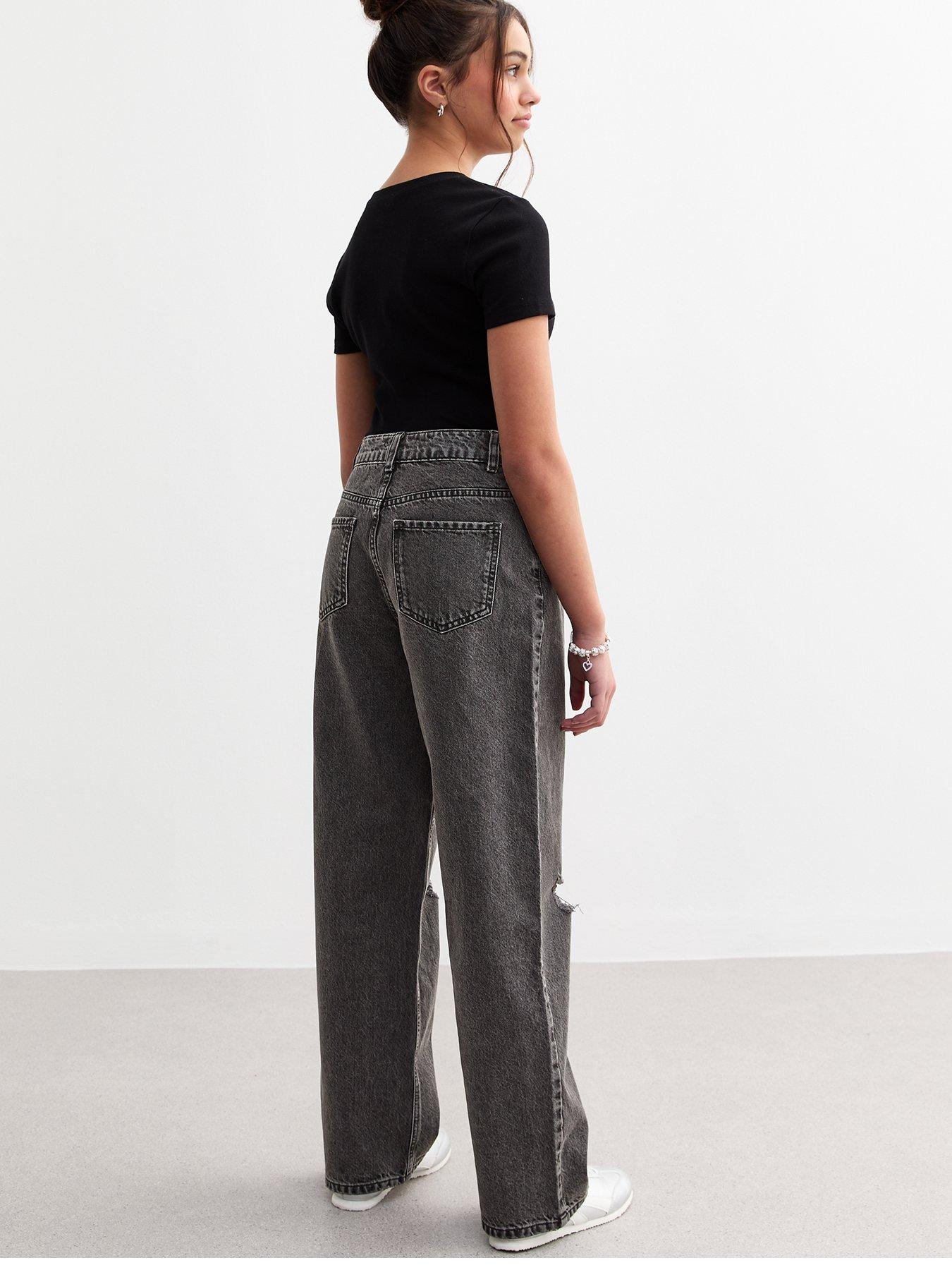 Image 3 of 5 of New Look 915 Trinity Ripped Wide Leg Jeans - Black