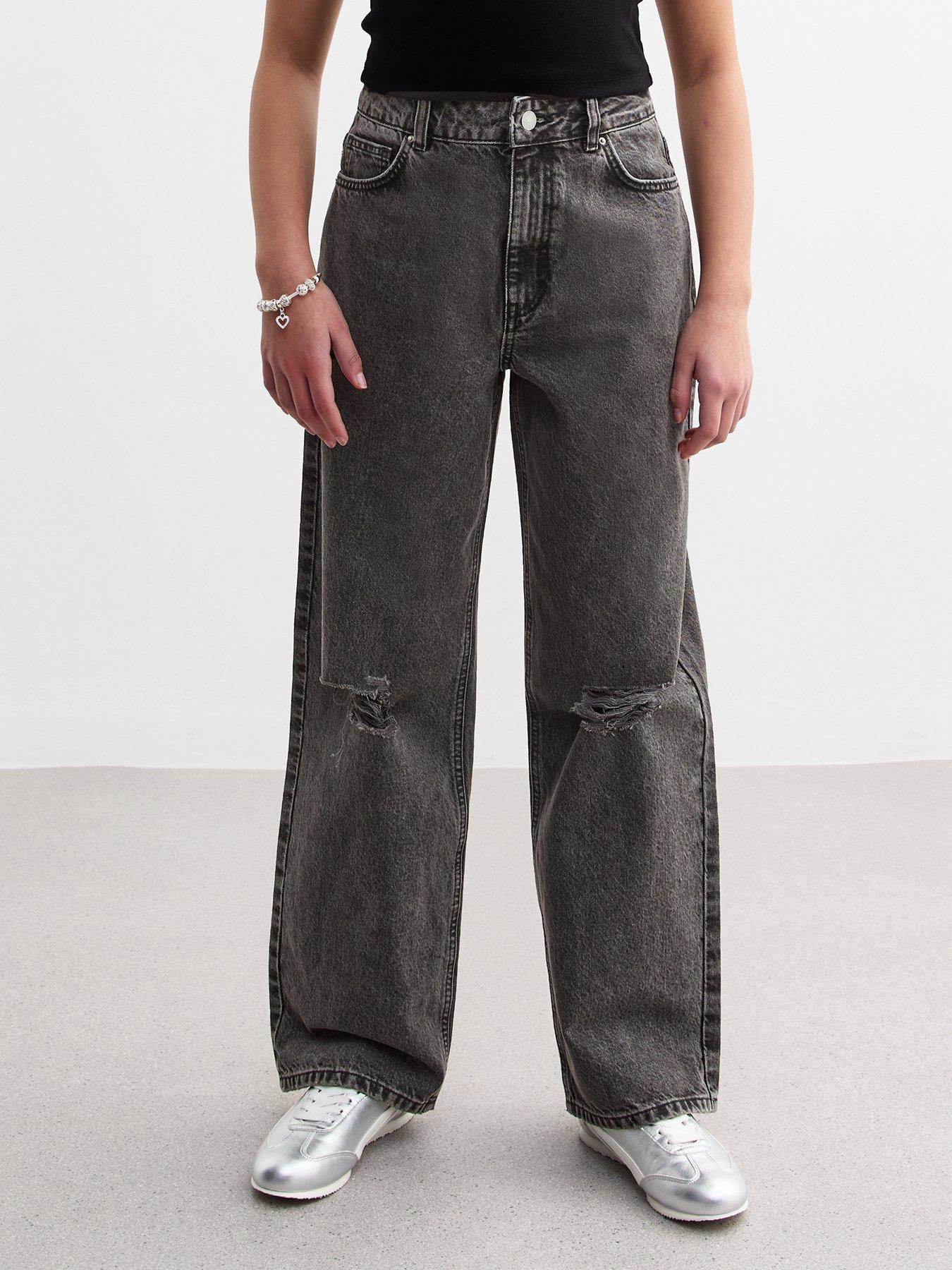 Image 5 of 5 of New Look 915 Trinity Ripped Wide Leg Jeans - Black