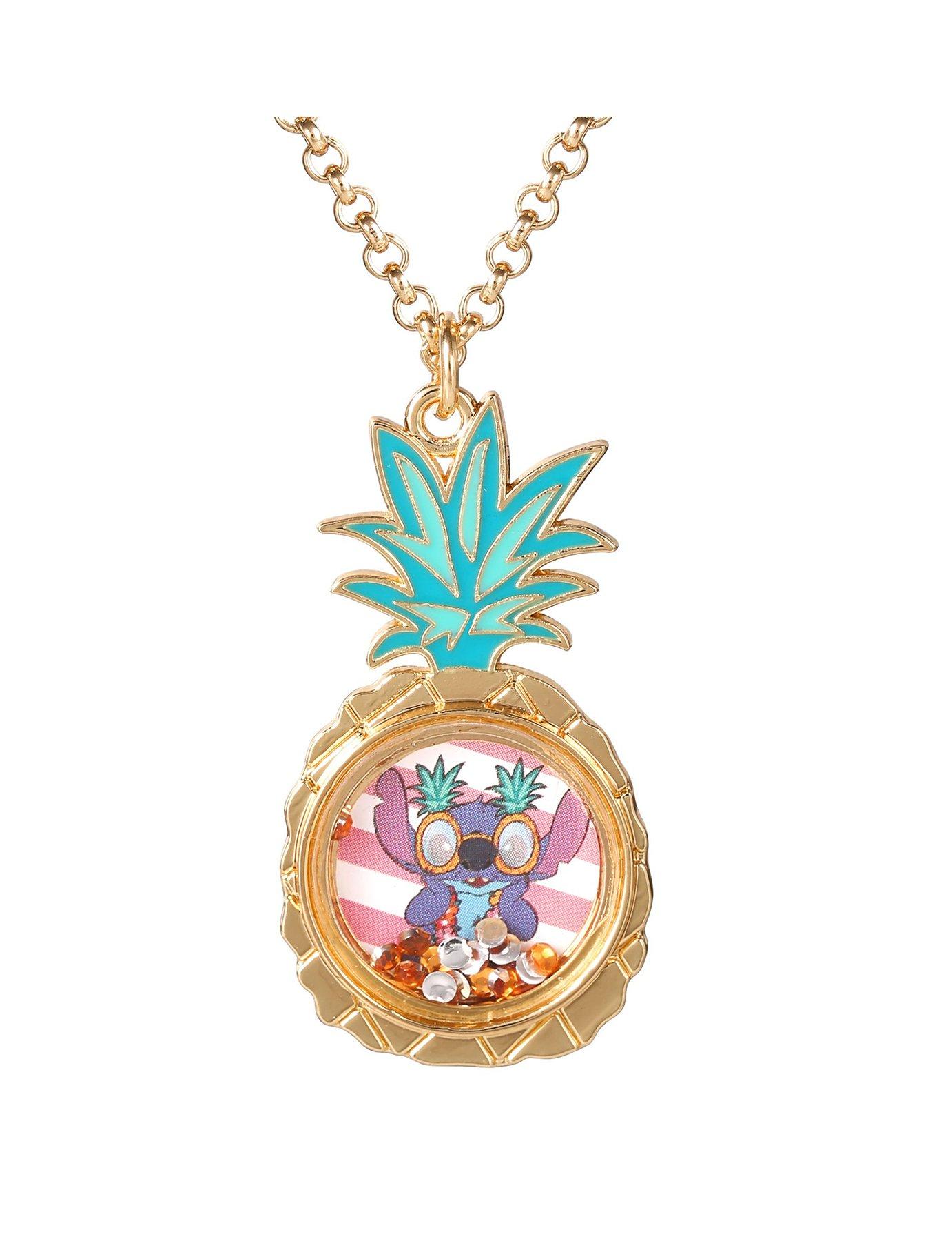 Disney Stitch Floating Crystals In Pineapple Pendant Necklace