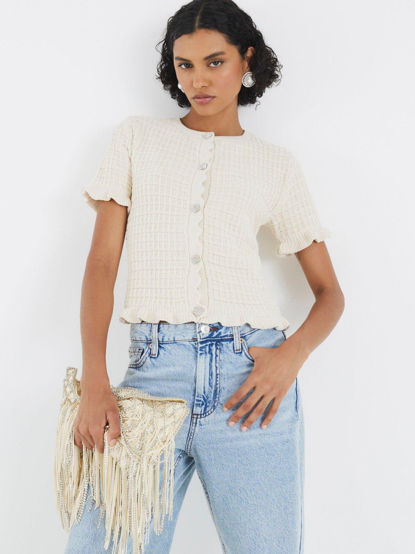 River Island Frill Stitch Detail Cardigan - White