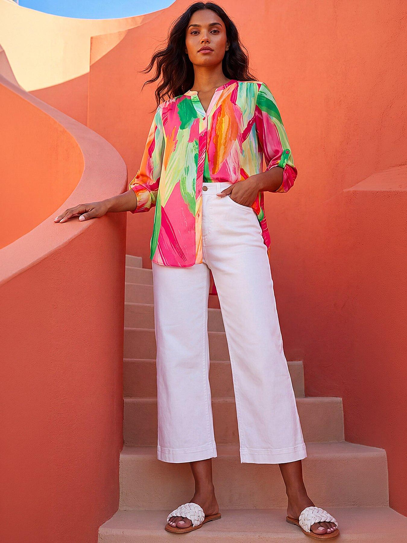 roman-abstract-print-v-neck-button-blouse-pinkfront