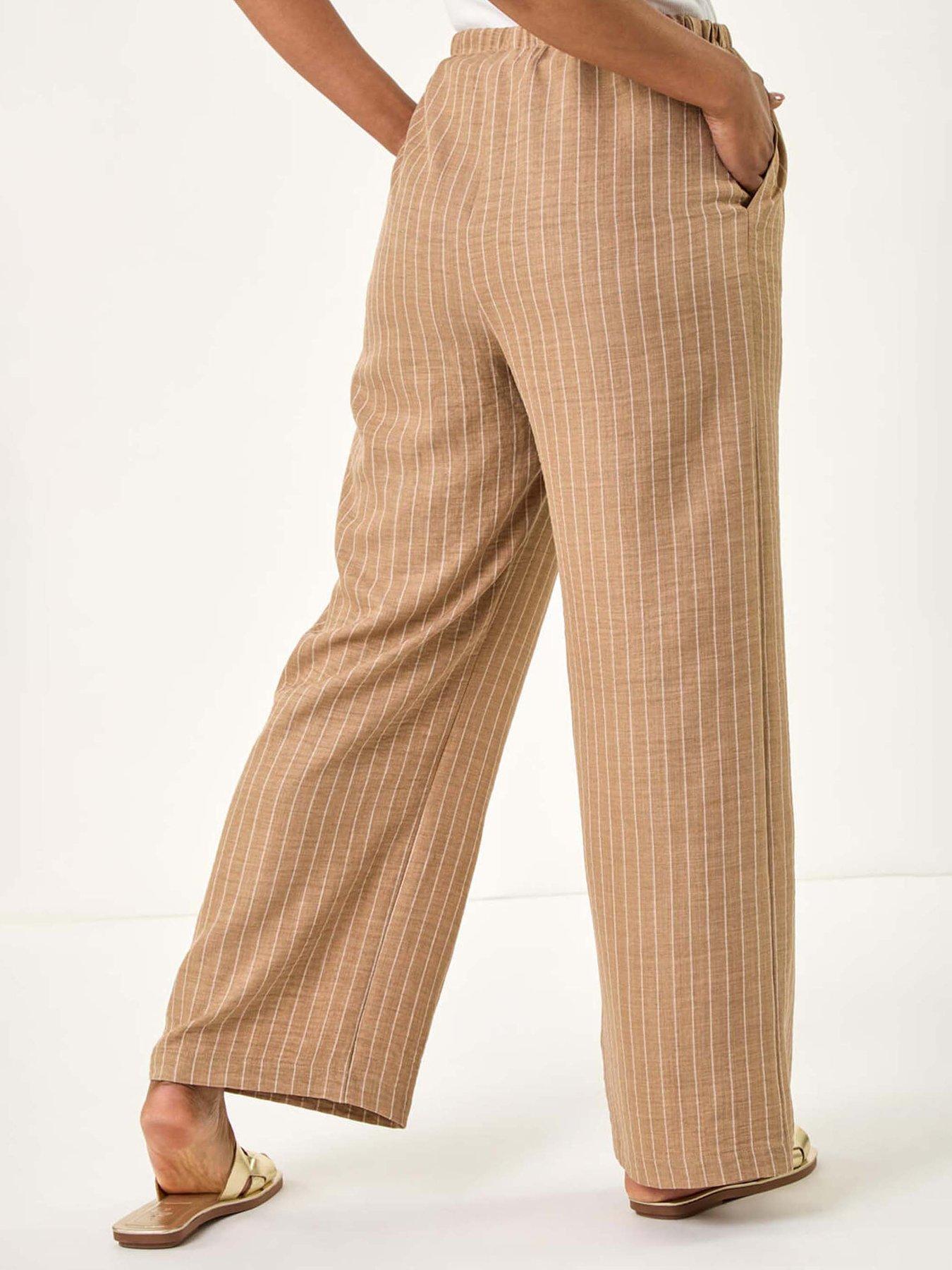 Image 2 of 5 of Roman Petite Stripe Pull On Stretch Trouser - Stone
