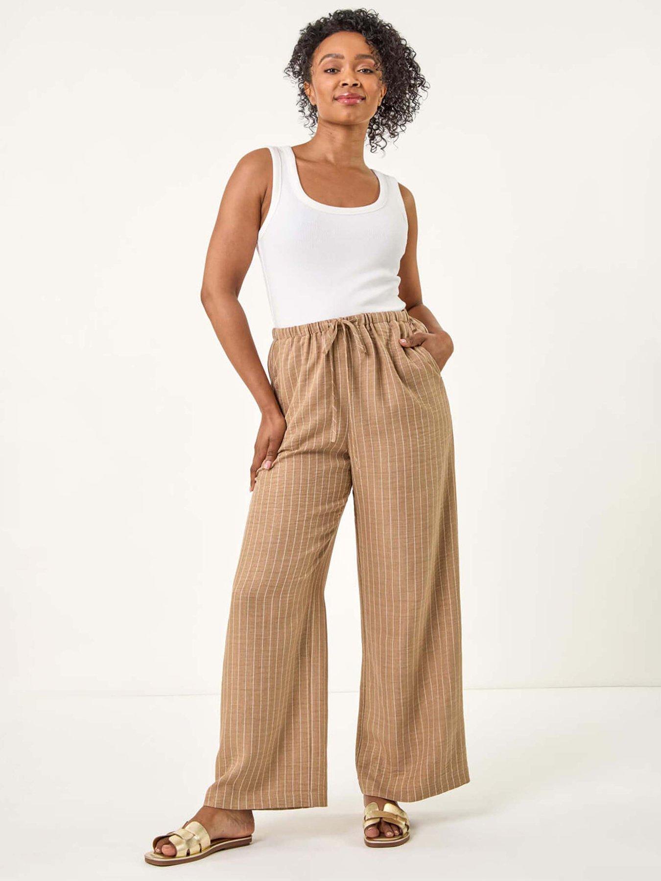 Image 3 of 5 of Roman Petite Stripe Pull On Stretch Trouser - Stone