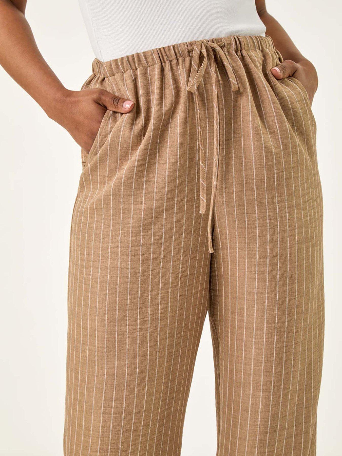 Image 5 of 5 of Roman Petite Stripe Pull On Stretch Trouser - Stone
