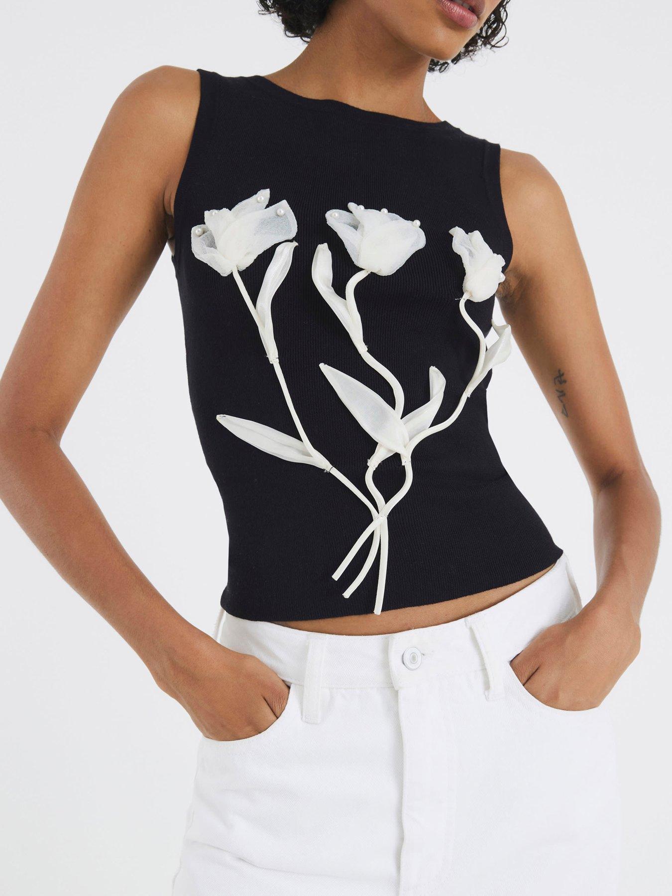 River Island Floral Applique Vest - Black