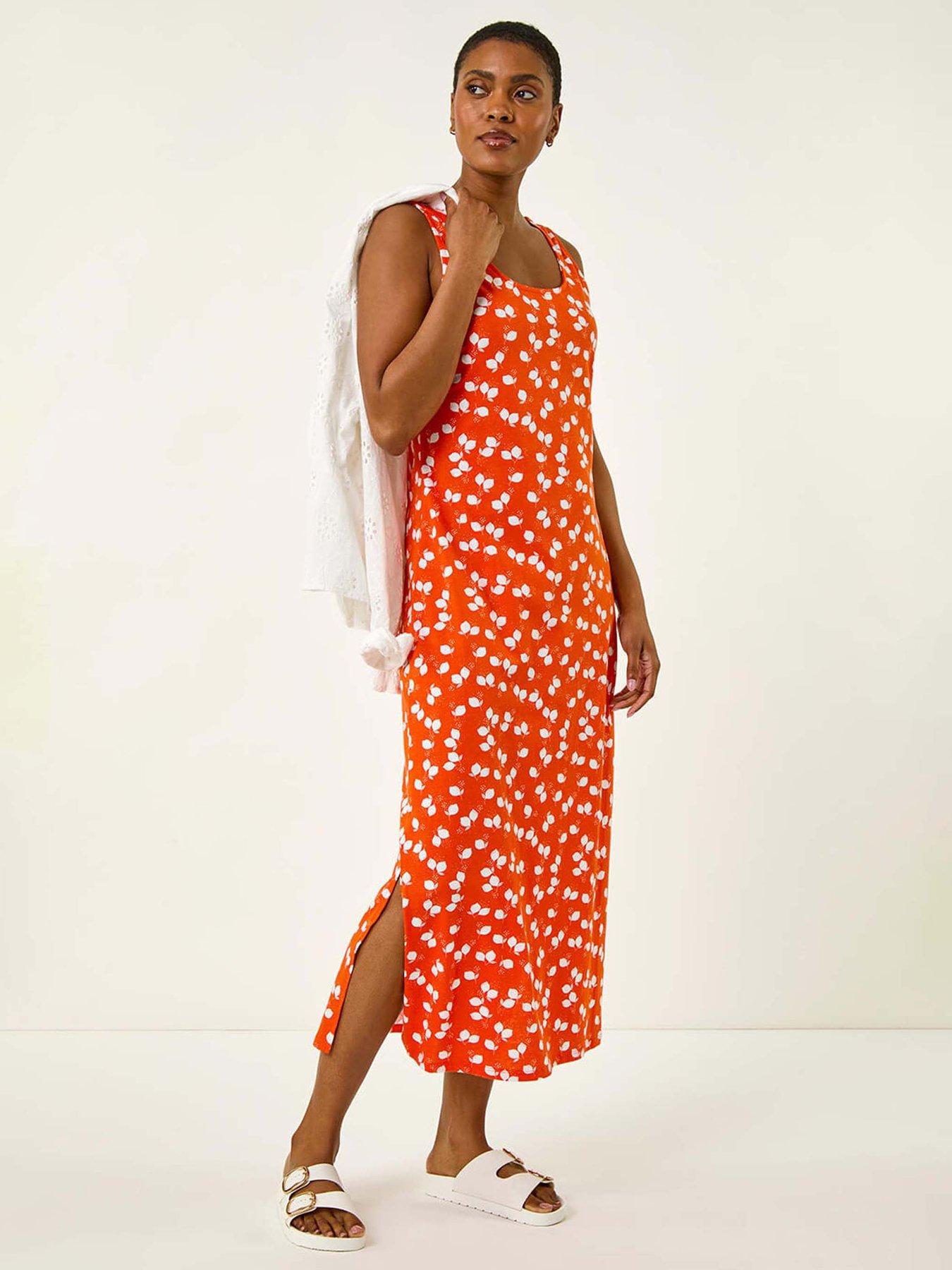 Image 1 of 4 of Roman Lemon Print Maxi Dress - Orange