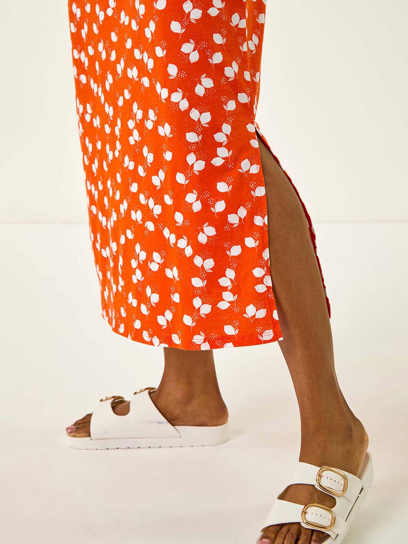 Image 4 of 4 of Roman Lemon Print Maxi Dress - Orange