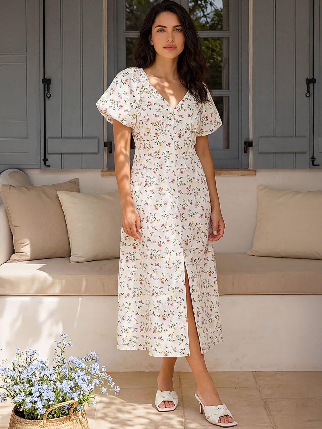 Roman Dusk Ditsy Broderie Midi Dress - White